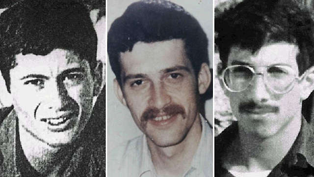 The remains of Zacharia Baumel, right, were recovered from Yarmouk in 2019; the bodies of Zvi Feldman, left, and Yehuda Katz, center, were never located 
