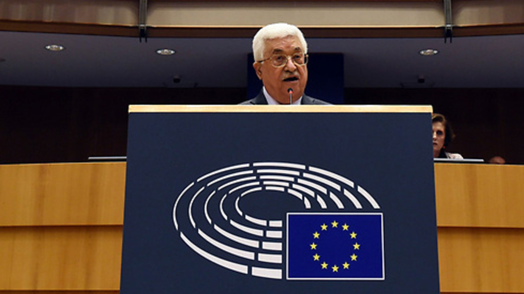 Palestinian President Mahmoud Abbas addressing the European Parliament 