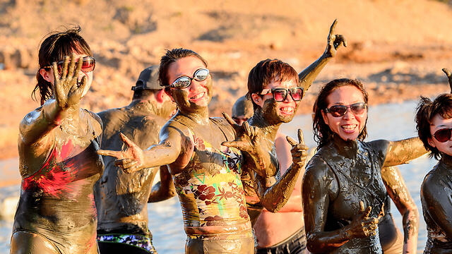 Chinese tourists at the Dead Sea