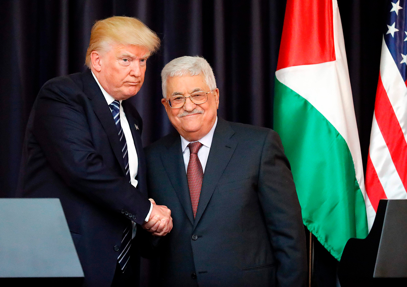 Donald Trump and Mahmoud Abbas meeting in Bethlehem in 2017 