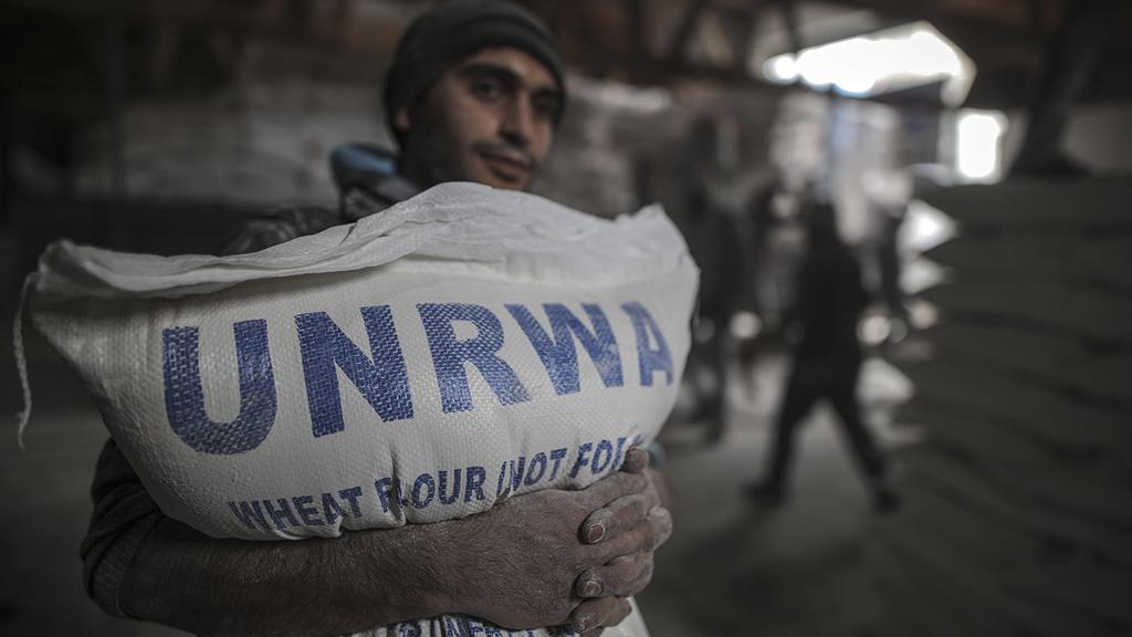 Palestinians in Gaza receiving UNRWA food supplies 