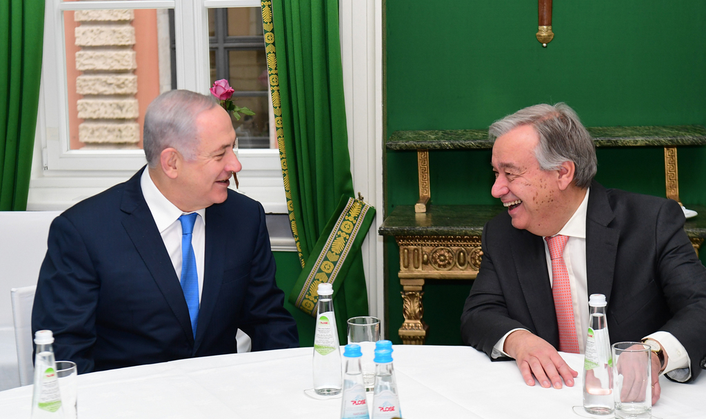 Prime Minister Benjamin Netanyahu meeting with UN Secretary-General Antonio Guterres in Germany in 2018 