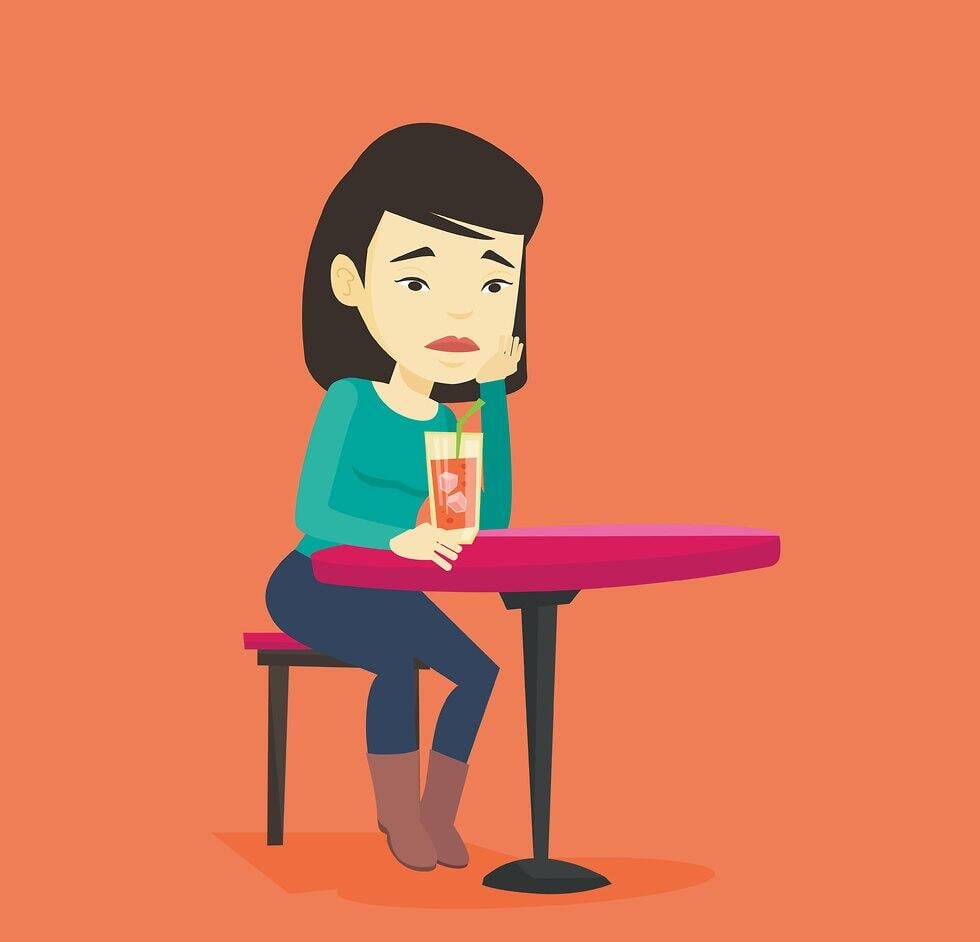 מה לא בסדר בי שאין לי חבר? (צילום: Shutterstock) ציור של רווקה יושבת לבד בשולחן ומבינה שהדייט כבר לא יגיע