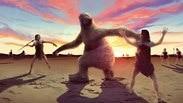 ציידים מול עצלן ענק. איור