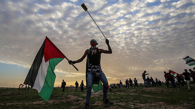 A Palestinian protests along the Gaza border with Israel, Feb, 2019 
