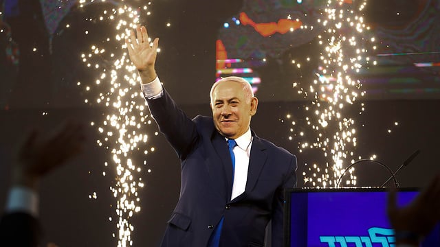 Benjamin Netanyahu claiming victory in April 2019, after the first of four national elections in two years 