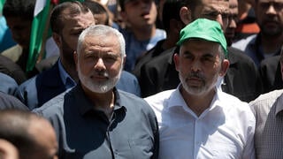 Hamas political bureau leader Ismail Haniyeh and Hamas leader in Gaza Yahya Sinwar 