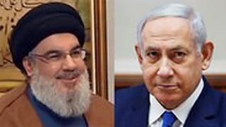 תמונה מחולקת של בנימין נתניהו וחסן נסראללה