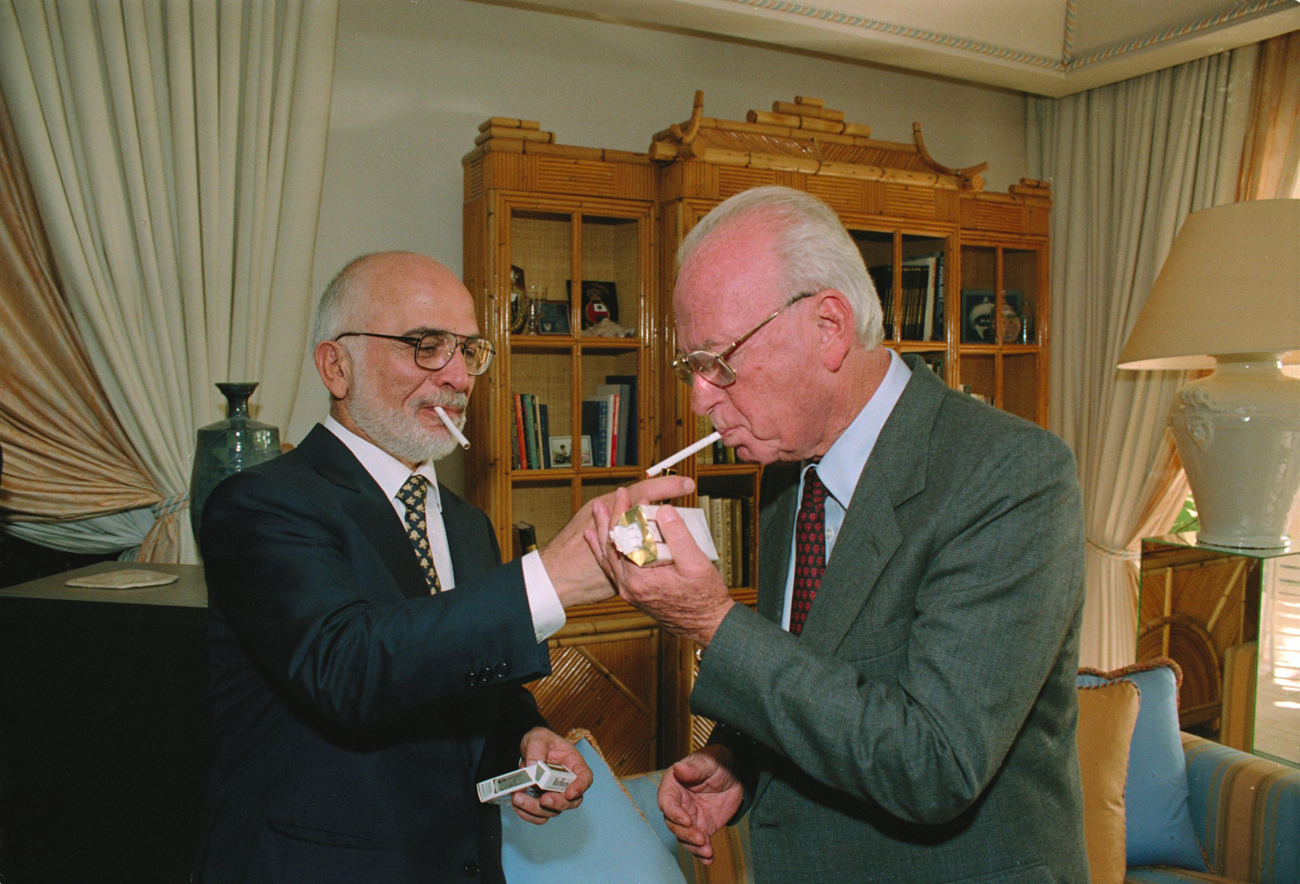 King Hussein of Jordan and Prime Minister Yitzhak Rabin at the White House in 1994 