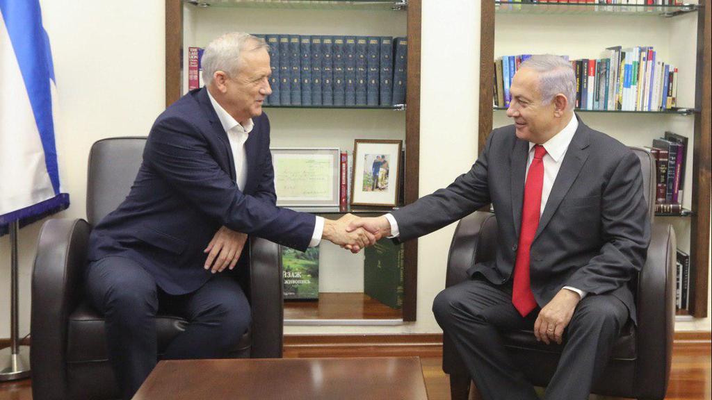 Benny Gantz and Benjamin Netanyahu hold coalition talks in Jerusalem after the Sept. 2019 election 