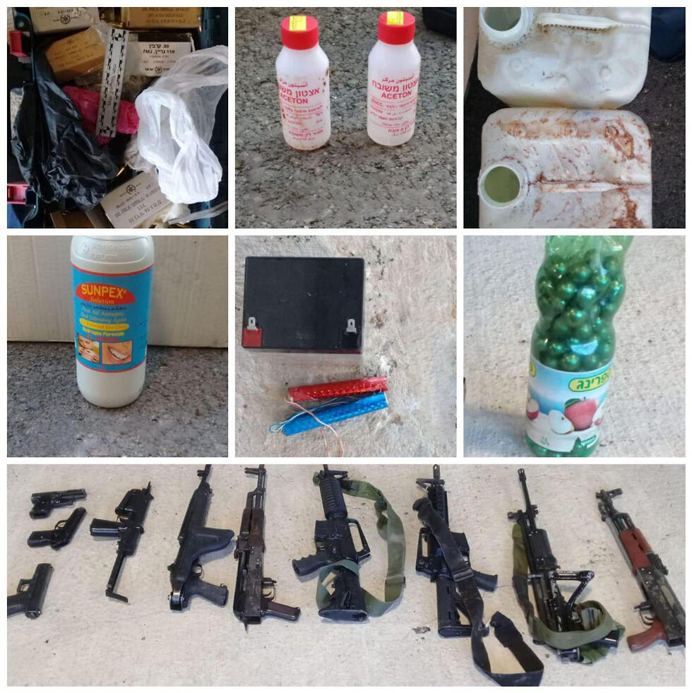 Firearms and bomb-making ingredients found during the raid (Photo: Shin Bet) Firearms and bomb-making ingredients found during the raid