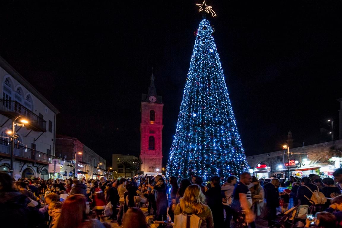 The Christmas tree near the Jaffa Clock Tower (Photo: Peter Vit) The Christmas tree near the Jaffa Clock Tower