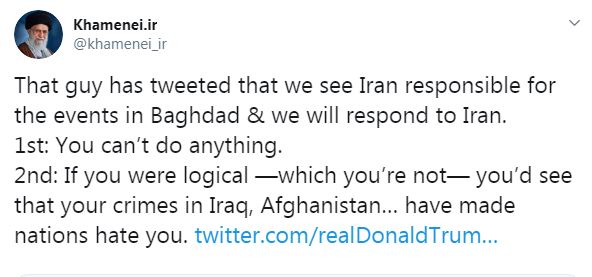 Ayatollah Ali Khamenei tweets at Donald Trump as tensions spiral between Iran and U.S. 