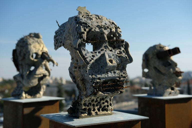 A view of some of the brass heads on display in Reuven Hasak’s exhibition at the Museum on the Seam in Jerusalem (Photo: Maya Margit) A view of some of the brass heads on display in Reuven Hasak’s exhibition at the Museum on the Seam in Jerusalem