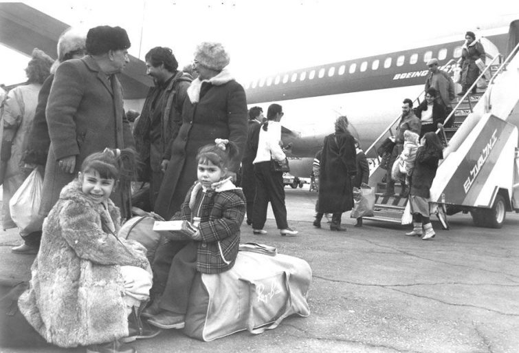 Jews in the Soviet Union boarding a plane to Israel Jews in the Soviet Union boarding a plane to Israel