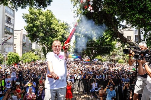 Tel Aviv Mayor Ron Huldai during the city's Pride Parade in 2018 (Photo: Tel Aviv Municipality ) Tel Aviv Mayor Ron Huldai during the city's Pride Parade in 2018