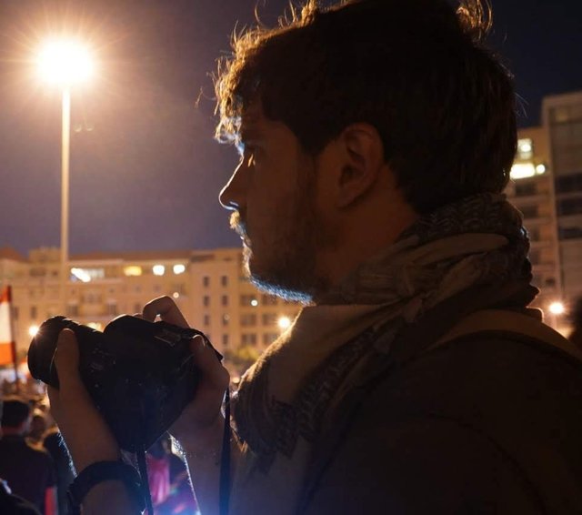 Nicholas Frakes during a protest in Beirut 