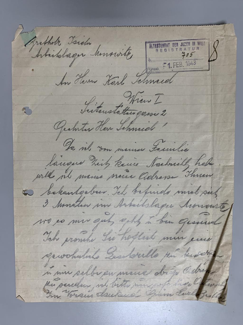 Bretholz’s letter (Photo: The Central Archives for the History of the Jewish People) Bretholz’s letter