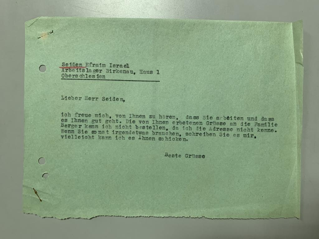 Schneidt’s reply to Sajden (Photo: The Central Archives for the History of the Jewish People) Schneidt’s reply to Sajden