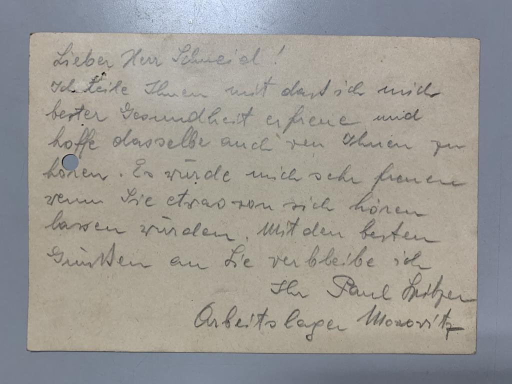 Paul Spitzer’s postcard (Photo: The Central Archives for the History of the Jewish People) Paul Spitzer’s postcard