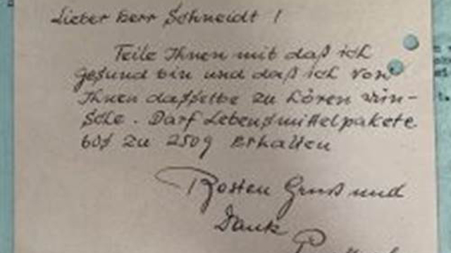 Paul Grünberg’s postcard (Photo: The Central Archives for the History of the Jewish People) Auschwitz postcards