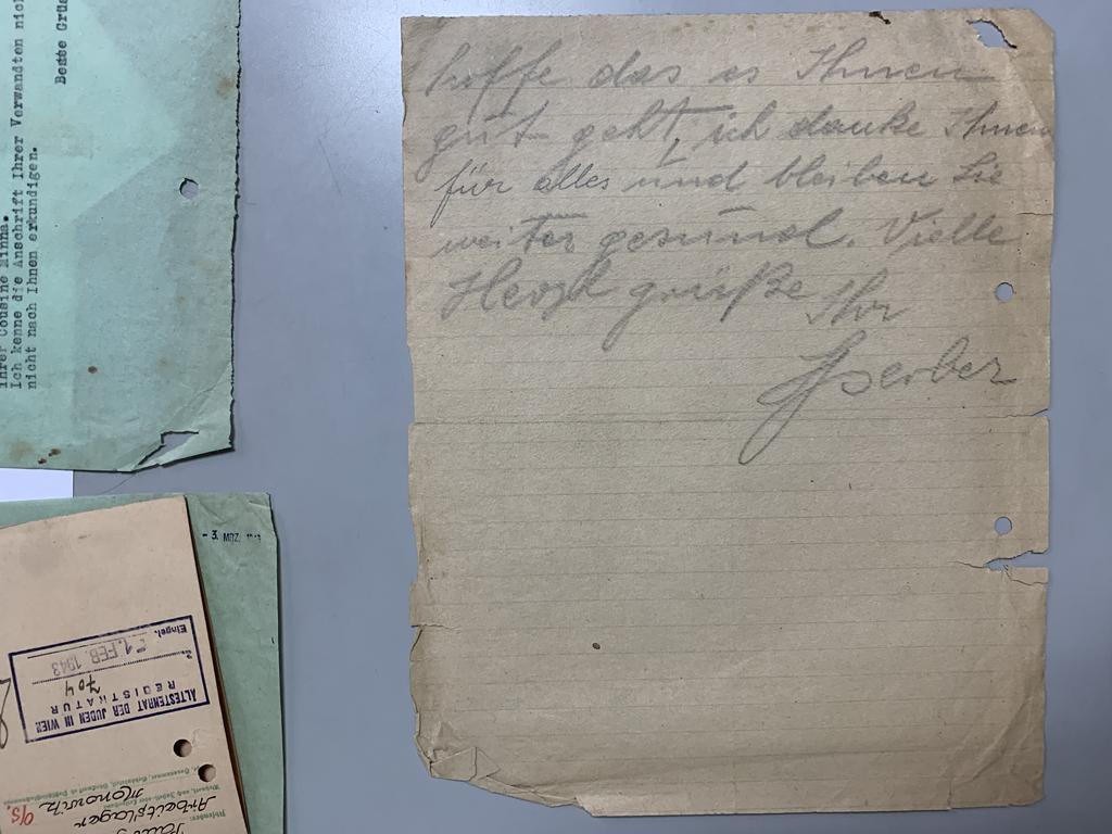 Leibisch Sperber’s letter from Monowitz Camp (Photo: The Central Archives for the History of the Jewish People.) Leibisch Sperber’s letter from Monowitz Camp
