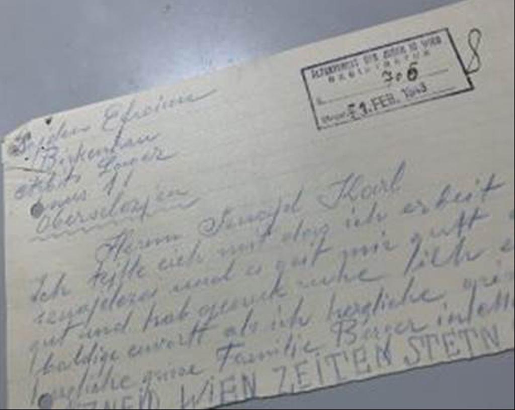 A letter from Efroim Sajden, a prisoner at Birkenau, to Karl Schneidt of the Vienna Jewish community (Photo: The Central Archives for the History of the Jewish People) Auschwitz postcards