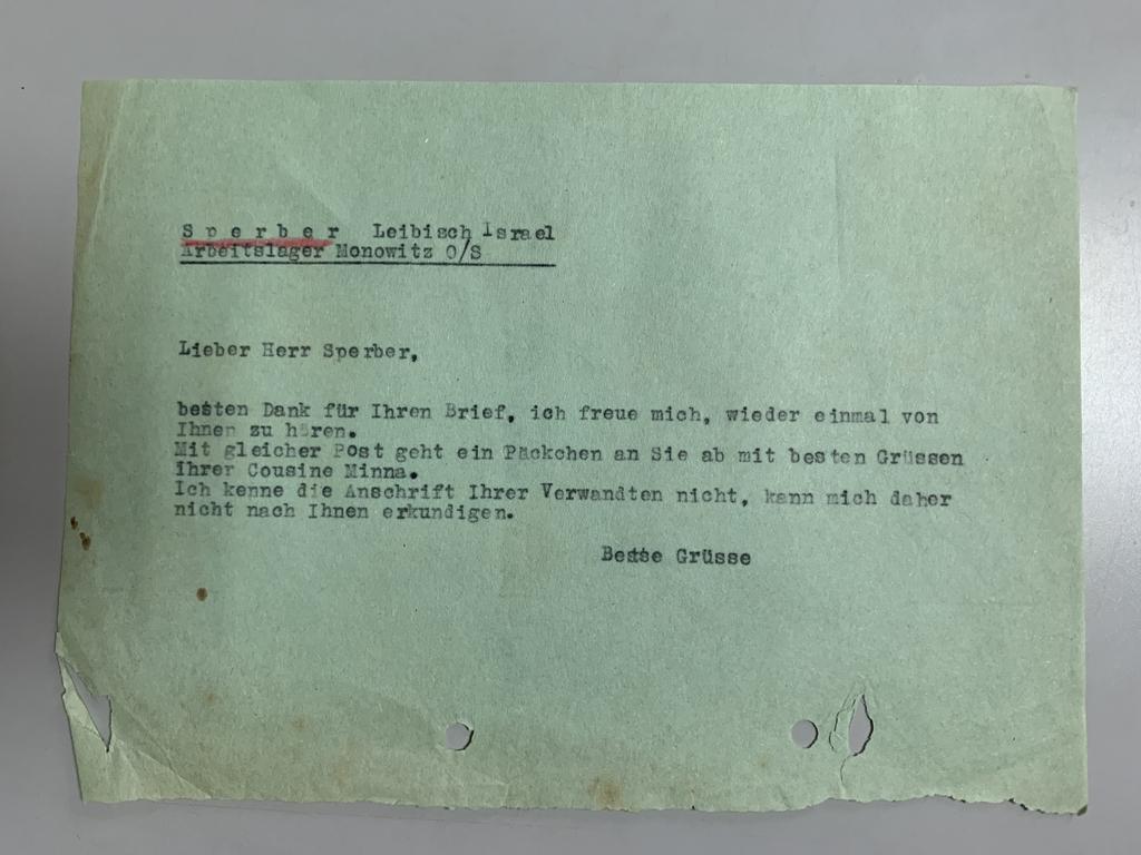 Schneidt’s response to Sperber (Photo: The Central Archives for the History of the Jewish People) Schneidt’s response to Sperber