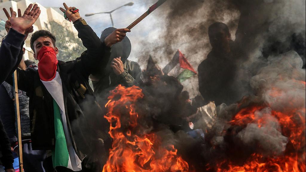 Palestinians in Gaza protesting the Trump peace plan 