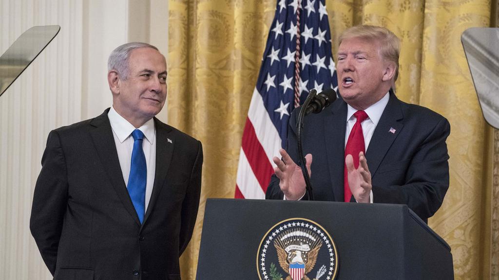 Benjamin Netanyahu and Donald Trump at the White House to announce the U.S. Mideast peace plan 