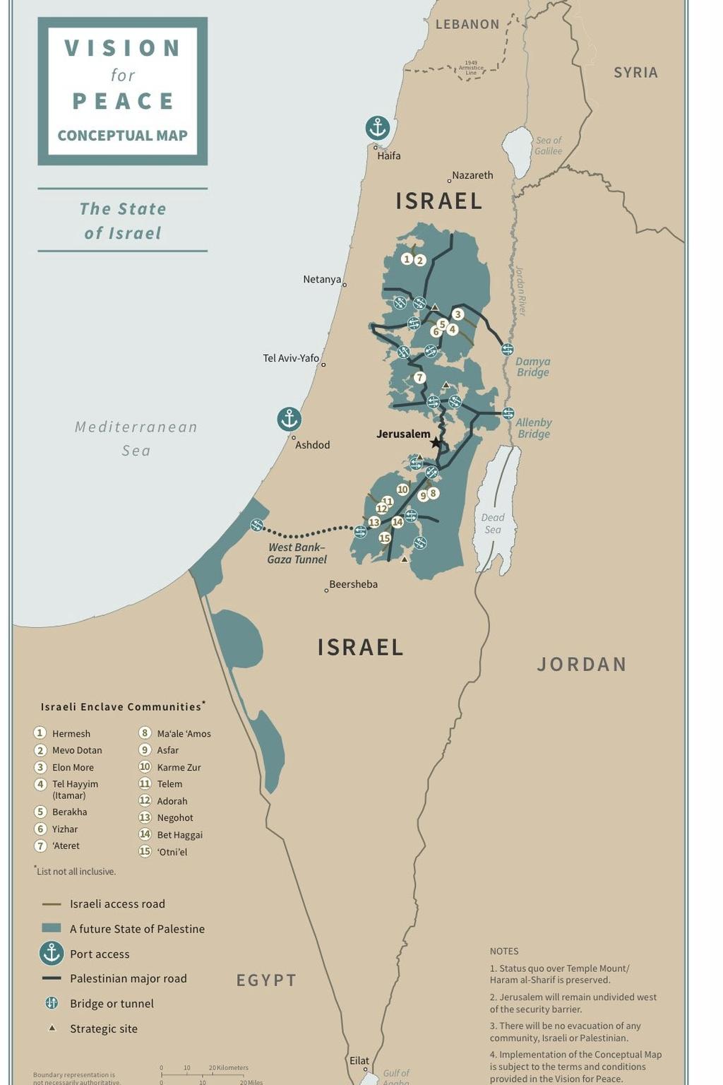 Conceptual map of Israel-Palestine as proposed in Trump peace plan