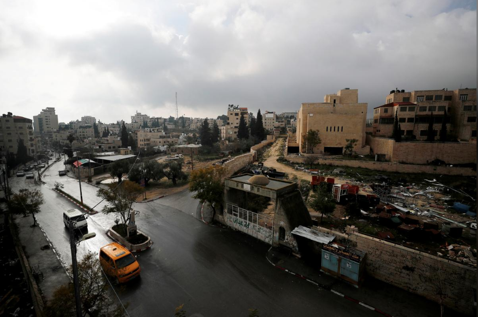 Abandoned Palestinian parliament building in town of Abu Dis
