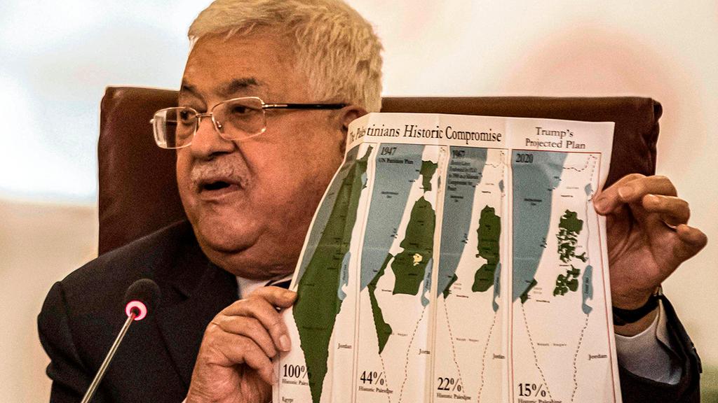 Palestinian Authority President Abbas during a meeting with the Arab League 