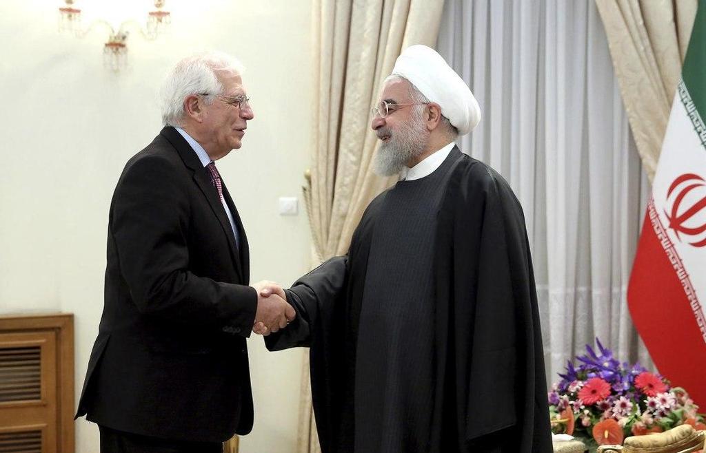 EU foreign policy chief Josep Borrell meeting with Iranian President Hassan Rouhani in Tehran (Photo: AP) שר החוץ של האיחוד האירופי ג'וזל בורל עם נשיא איראן חסן רוחאני