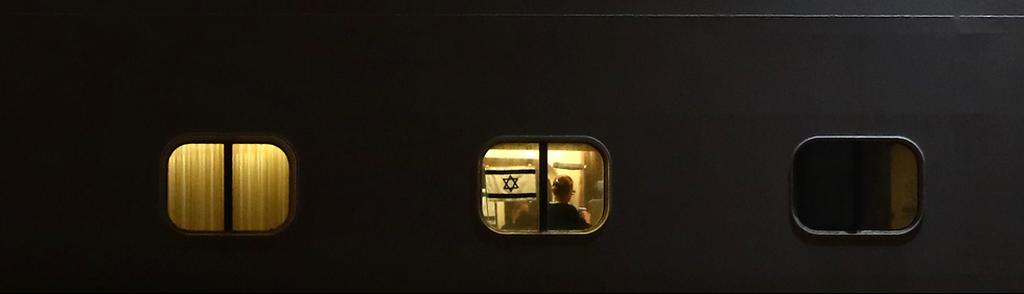 Israeli passengers on the virus-hit ship put up Israeli flag (Photo: AFP) דגל ישראל ב ספינה דיימונד פרינסס קורונה נגיף יפן