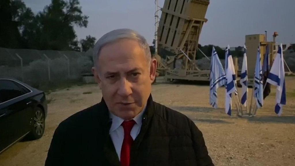 Standing in front an Iron Dome battery, Prime Minister Netanyahu warned Monday that Israel will attack the 'Gaza leadership' if rocket attacks continue בינימין נתניהו