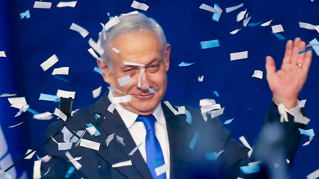 בנימין נתניהו (צילום: AFP) בנימין נתניהו נאום ניצחון אחרי תוצאות מדגמים ליכוד הליכוד גני התערוכה בחירות 2020