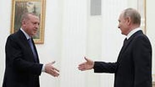 נשיא טורקיה רג'פ טאיפ ארדואן עם נשיא רוסיה ולדימיר פוטין ב קרמלין מוסקבה דיון על המצב ב סוריה