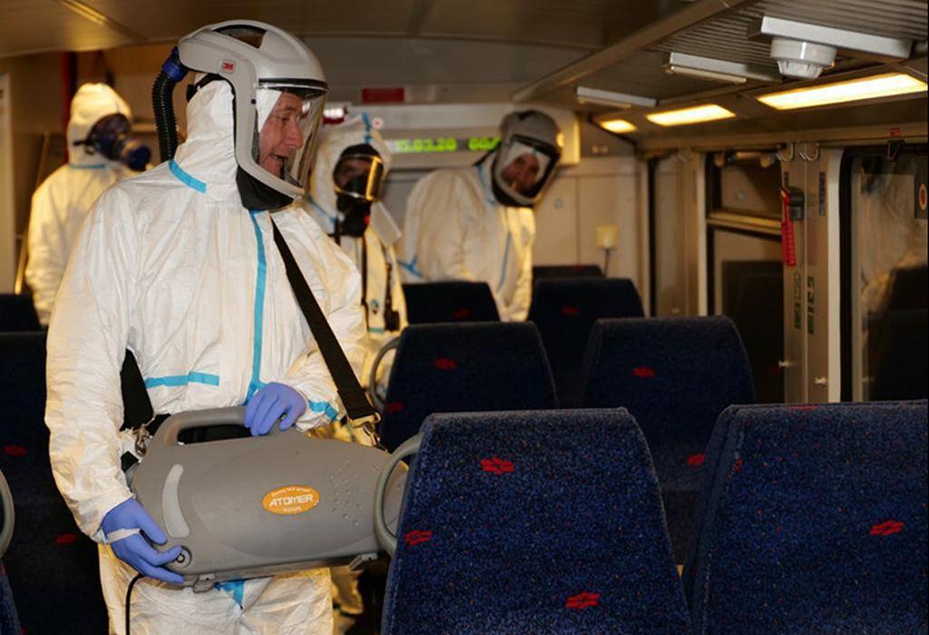 Israeli trains being disinfected (Photo: Israel Railways) חיטוי וניקויון בתחנות ורכבות ישראל למניעת התפשטות נגיף הקורונה