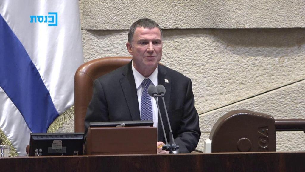 Yuli Edelstein in the Knesset speaker's chair (Photo: The Knesset Channel) יולי אדלשטיין