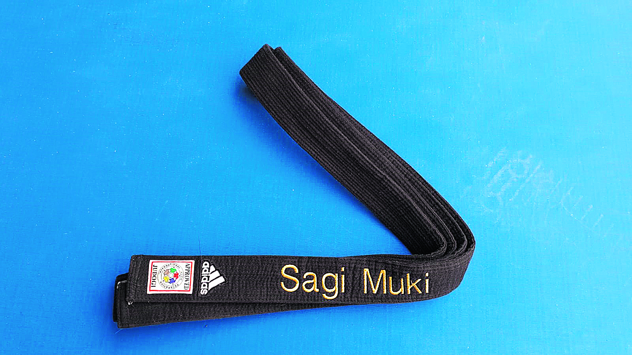 Sagi Muki's championship black belt (Photo: Courtesy) Sagi Muki's championship black belt
