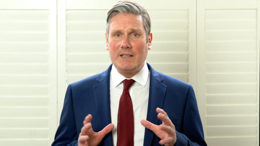 Sir Keir Starmer delivers his acceptance speech after being elected as the new leader of the British Labour Party 