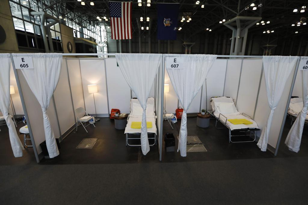 The makeshift medical facility for potential coronavirus patients at the Jacob Javits Convention Center in New York City 