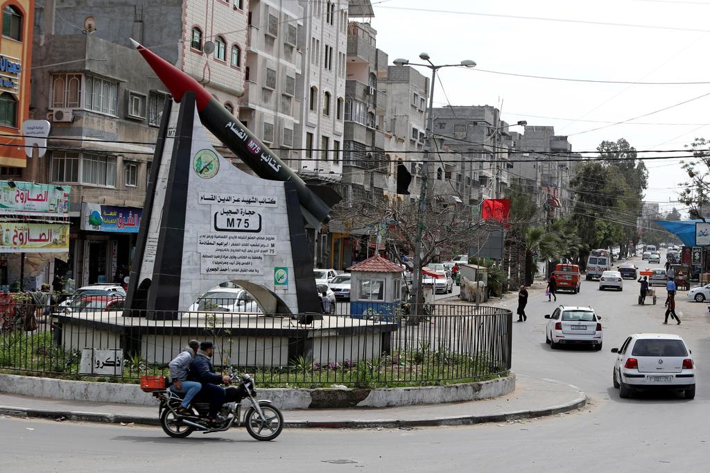Gaza city center with Hamas monument