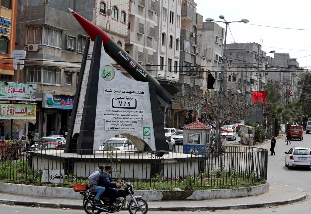 Gaza city center with Hamas monument