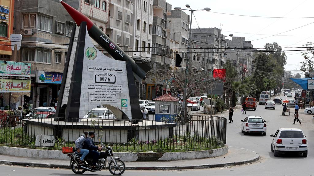 Gaza city center with Hamas monument