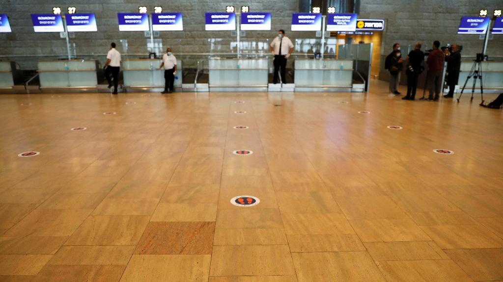 A social distancing marker is seen on the floor at the departures terminal at a near-deserted Ben Gurion Airport (Photo: Reuters) A social distancing marker is seen on the floor at the departures terminal at Ben Gurion Airport