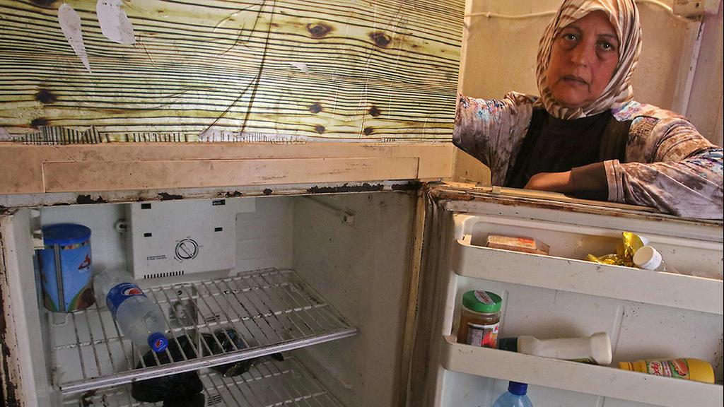 מקררים ריקים בלבנון (צילום: AFP) לבנון לבנונים מצטלמים ליד מקרר ריק שלהם משבר כלכלי