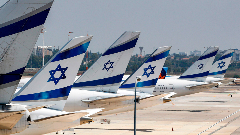 Planes belonging to Israeli national carrier El Al are parked at Ben-Gurion Airport last year after a suspension of international flights 
