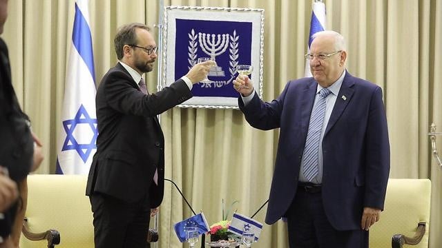 EU Ambassador to Israel Emanuele Giaufret and President Reuven Rivlin at the President’s Residence in Jerusalem